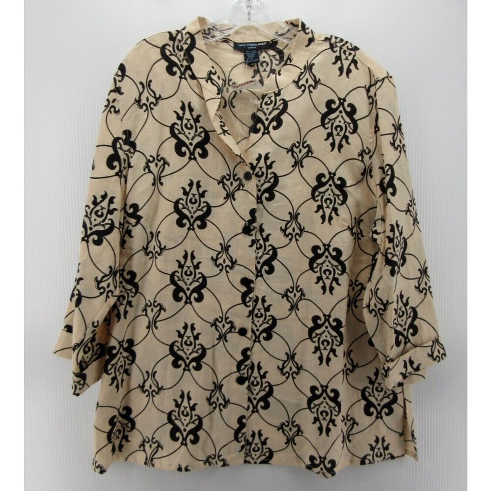St Tropez West Top 1X Plus Linen Blouse Paisley Lagenlook Knit NEW